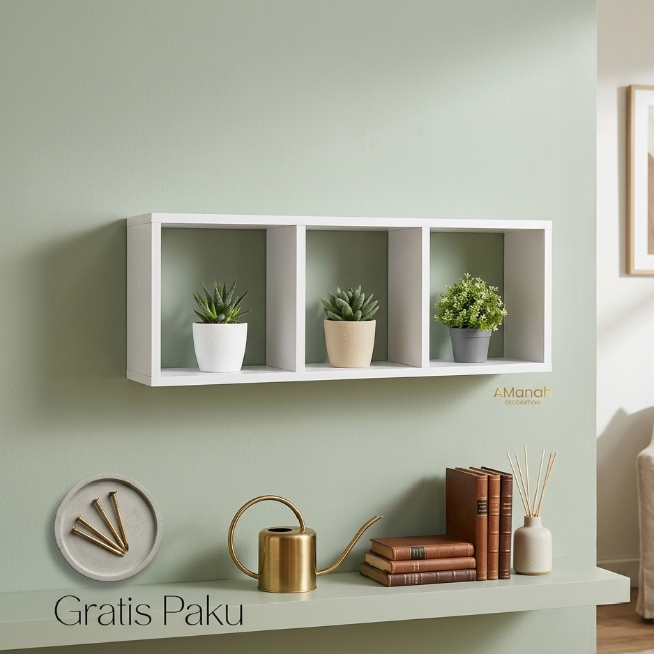Rak Dinding Kotak 3 Sekat Minimalis - Dekorasi Ruangan Aesthetic Modern RKA0111