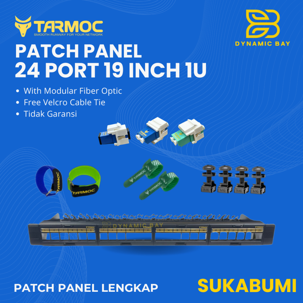 Tarmoc TFA-PP1U-24PM6 | Patch Panel 24 Port Fiber Optic FO LENGKAP Free 8 pcs Velcro tie