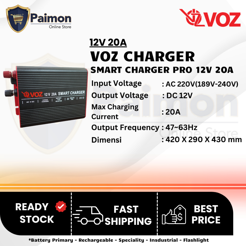 VOZ SMART CHARGER 12V 20A | SMART CHARGER BATTERY AKI 12V 20A