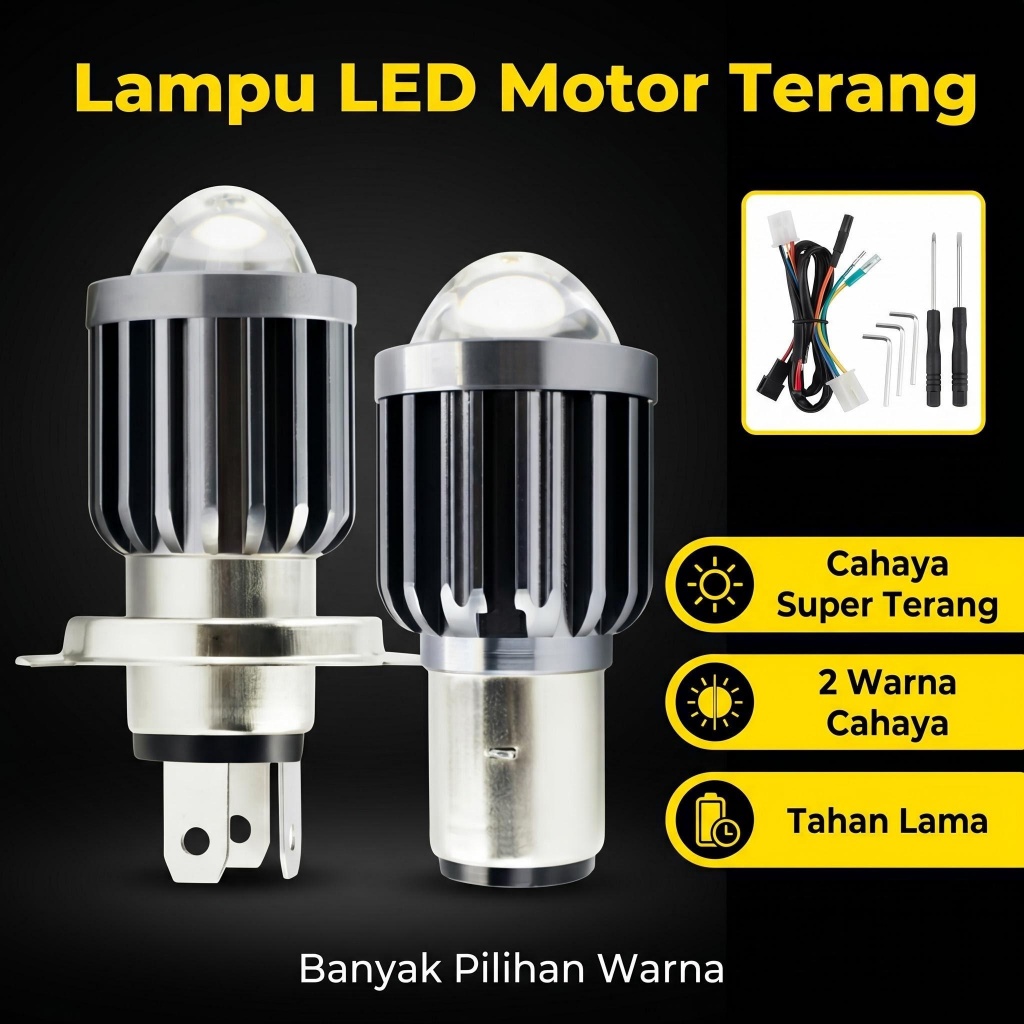 Lampu LED Motor H4 H6 Super Terang Dual Cahaya Putih Kuning Tahan Air
