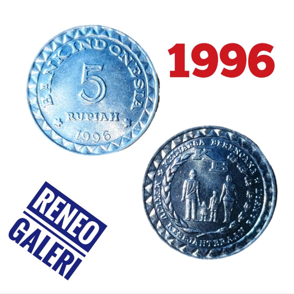 Berkilau Koin 5 Rupiah Tahun 1996 luster KB kecil Rp logam uang kuno Indonesia duit Jadu lawas lama 