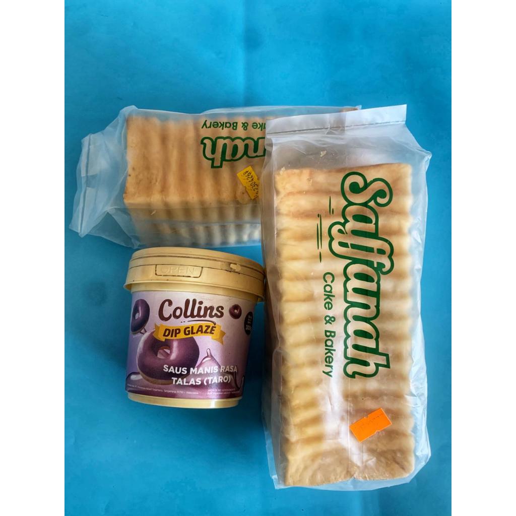 PAKET JAJANAN (Collins Dip Glaze Taro 300g, roti bakar)-halal roti bandung
