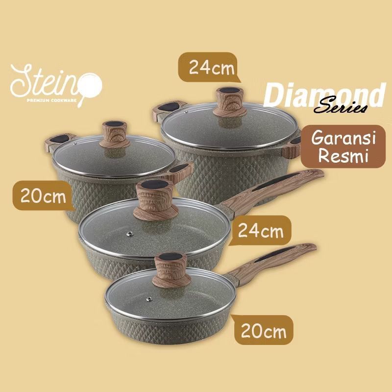 STEIN COOKWARE - PANCI DIAMOND SET ( 4 IN 1 | SET ) - GERMAN QUALITY - WAJAN GRANITE STEIN | 24cm+ 2