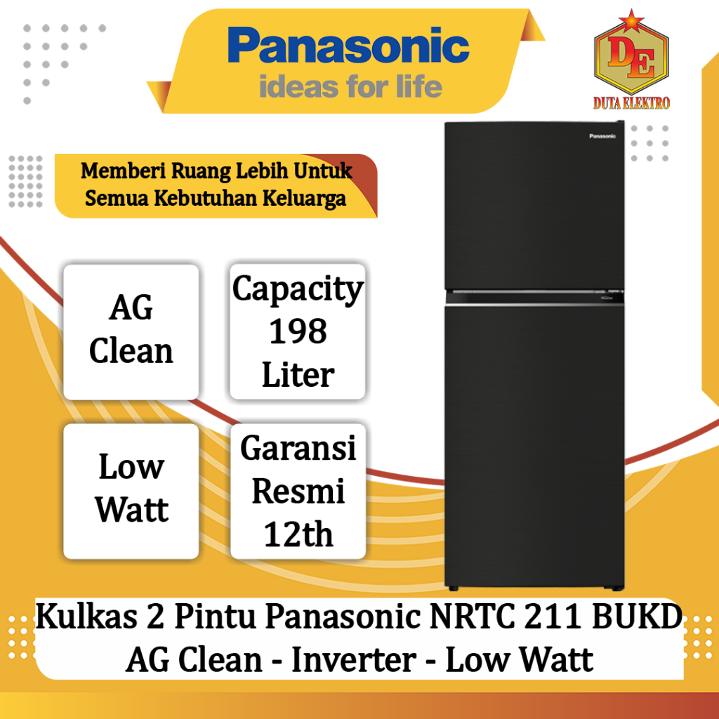 Kulkas 2 Pintu Panasonic NRTC 211 BUKD AG Clean - Inverter - Low Watt