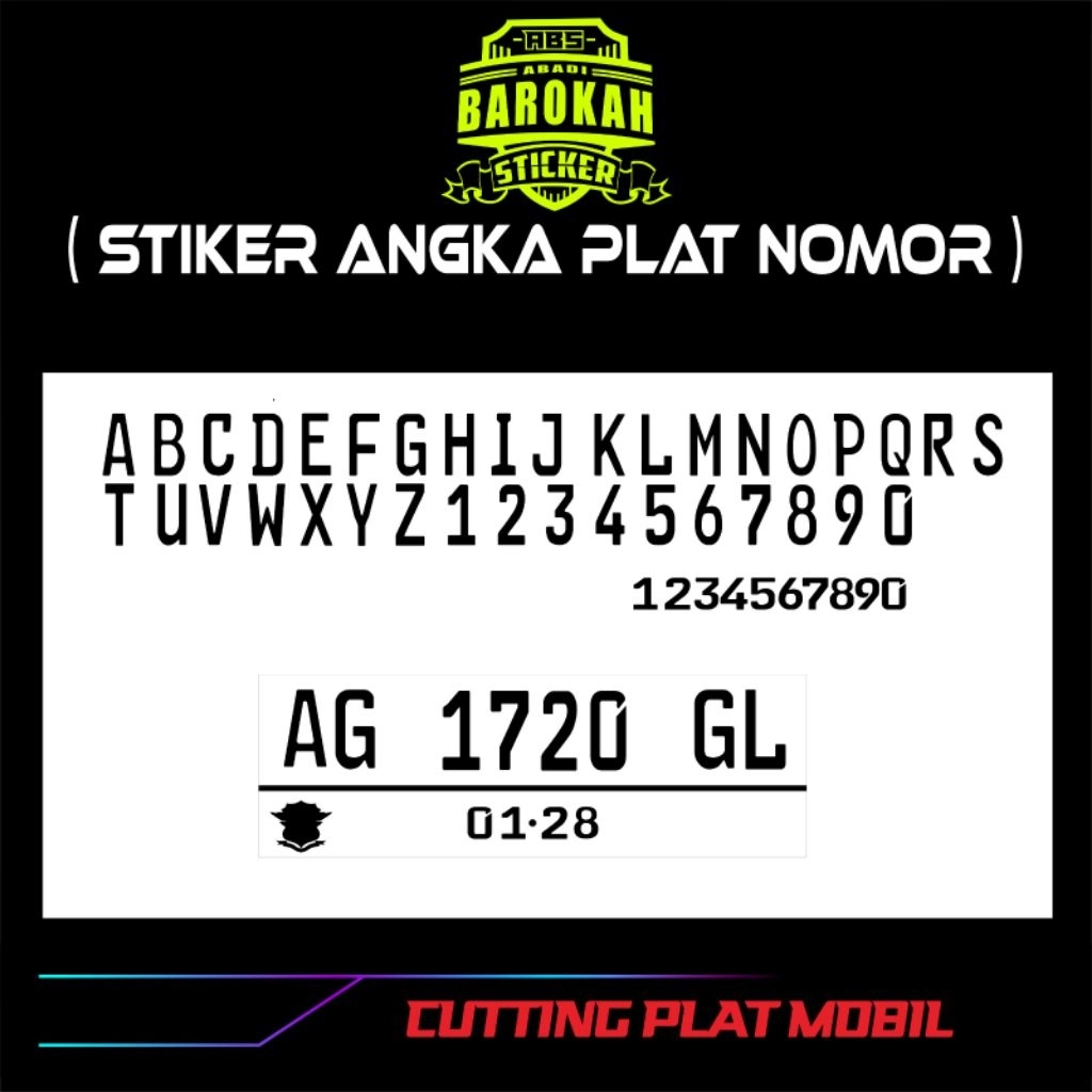 stiker angka untuk plat nomor mobil / motor