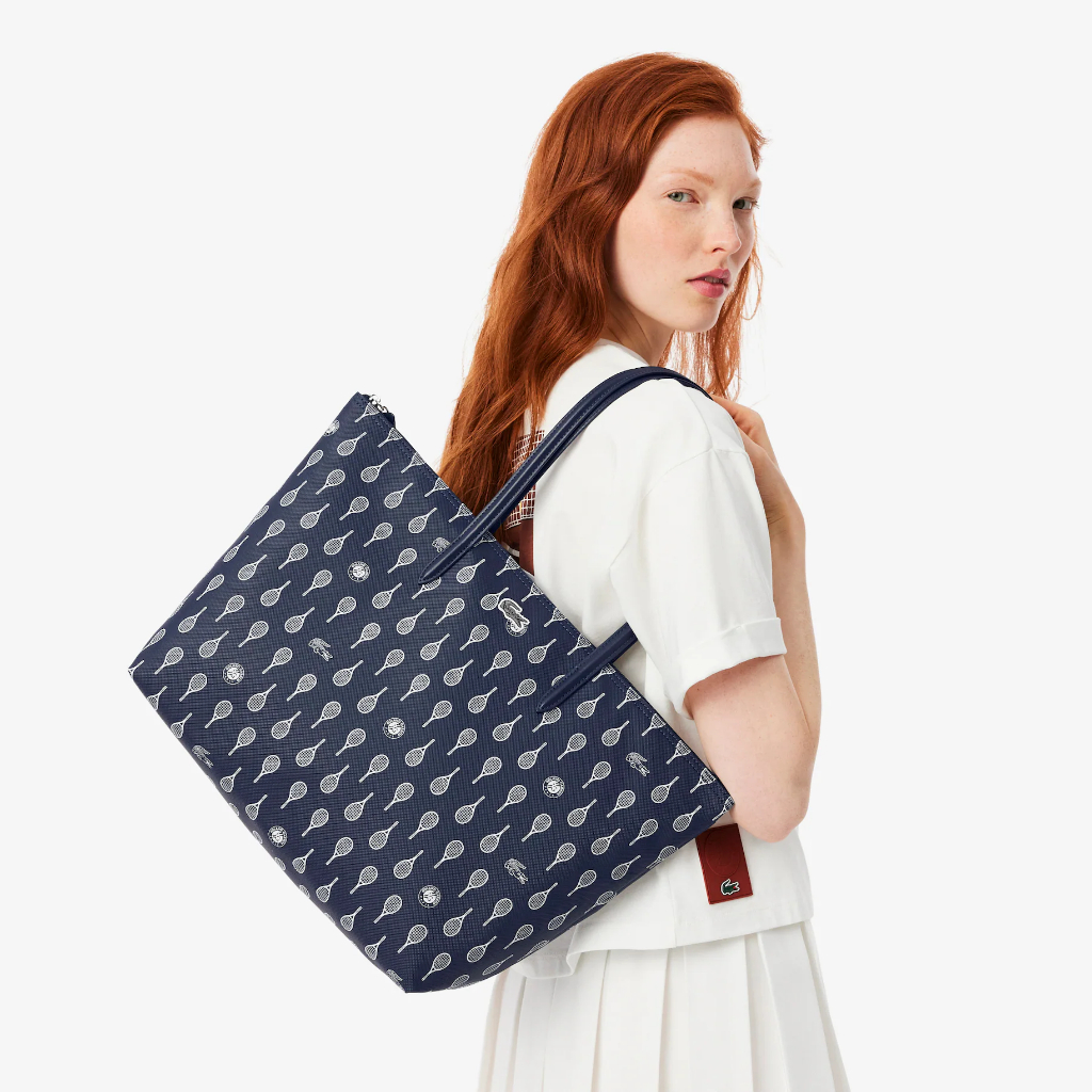 LACOSTE tote bag wanita resleting motif shopping bag daily traveling santai
