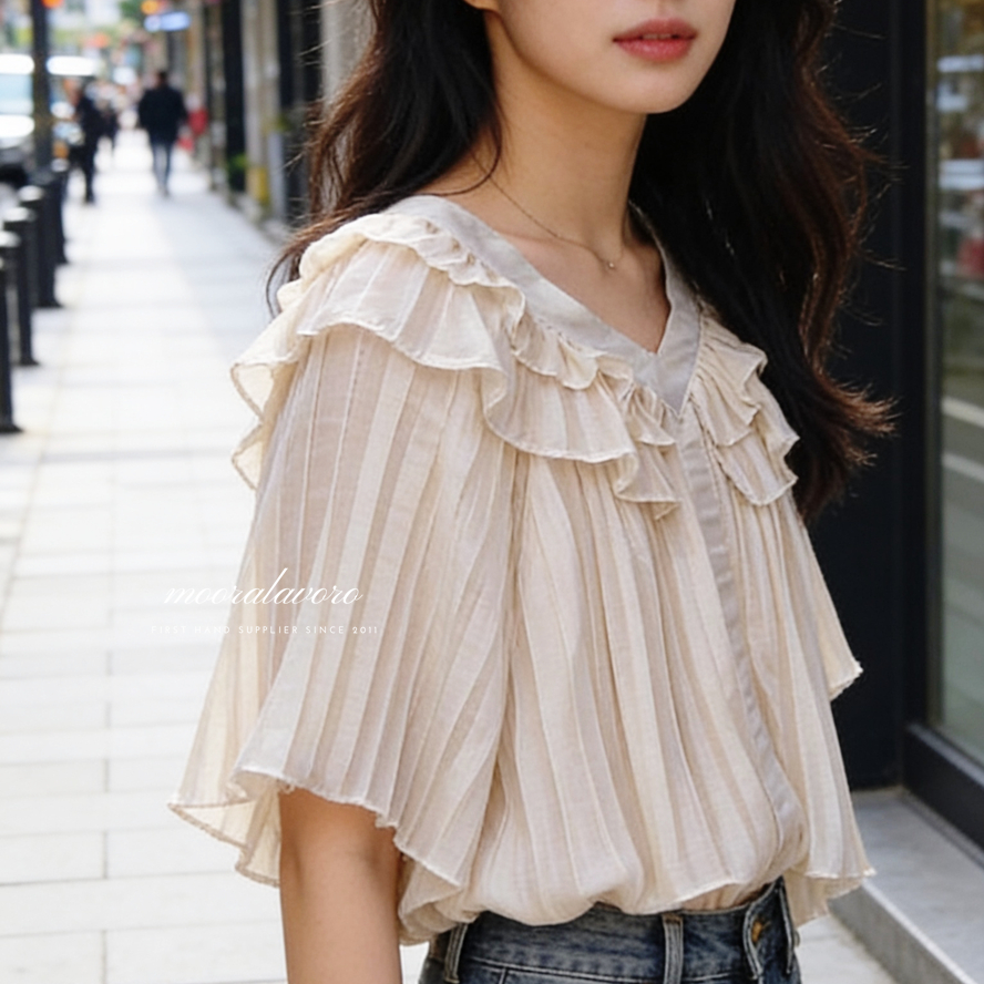 ANGELIQUE CLASSY PLEATS SHEER OVERSIZED LOOSE TOP KOREAN STYLE READY BANGKOK PREMIUM COLLECTION BKK
