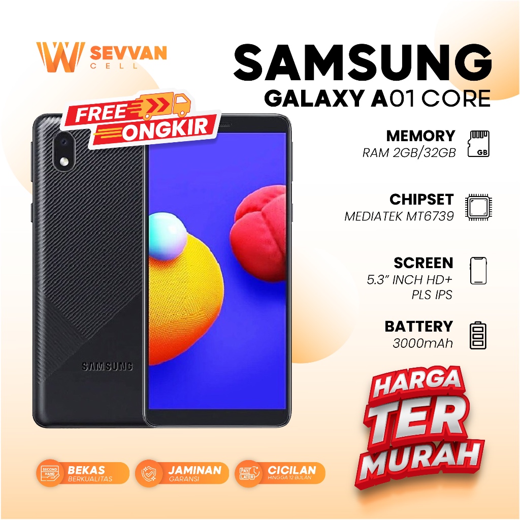Handphone Samsung Galaxy A01 Core Ram 2 32 GB (Batangan, Tanpa Charger)