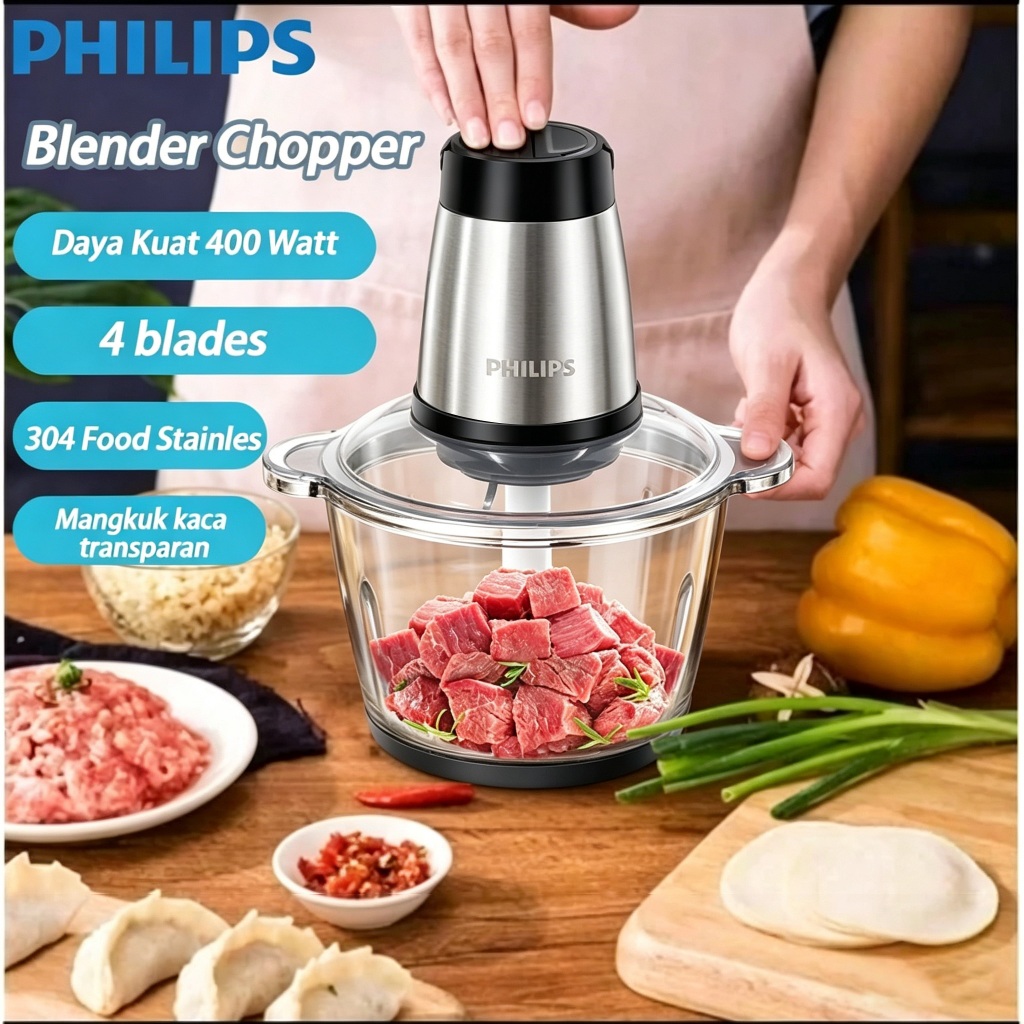 PHILIPS Penggiling Daging Chopper 2L Meat Grinder Blender Multifungsi 400W 2 Kecepatan - Tersedia Gl