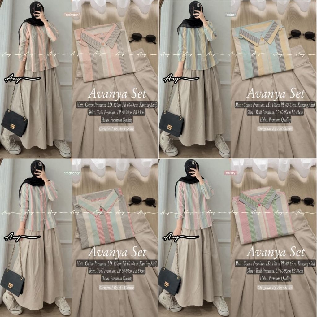Avanya Set Rok Twill Mayung Mix Blouse Katun Salur (Athaya)