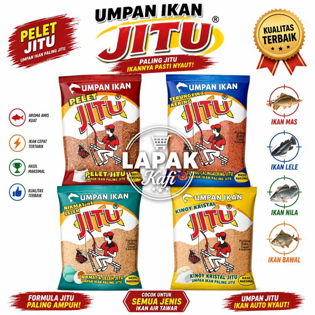 PELET JITU MURAH UMPAN PELET IKAN - PELET JITU MERAH-PELET JITU KUNING (KINOY KRISTAL)-PELET JITU TE
