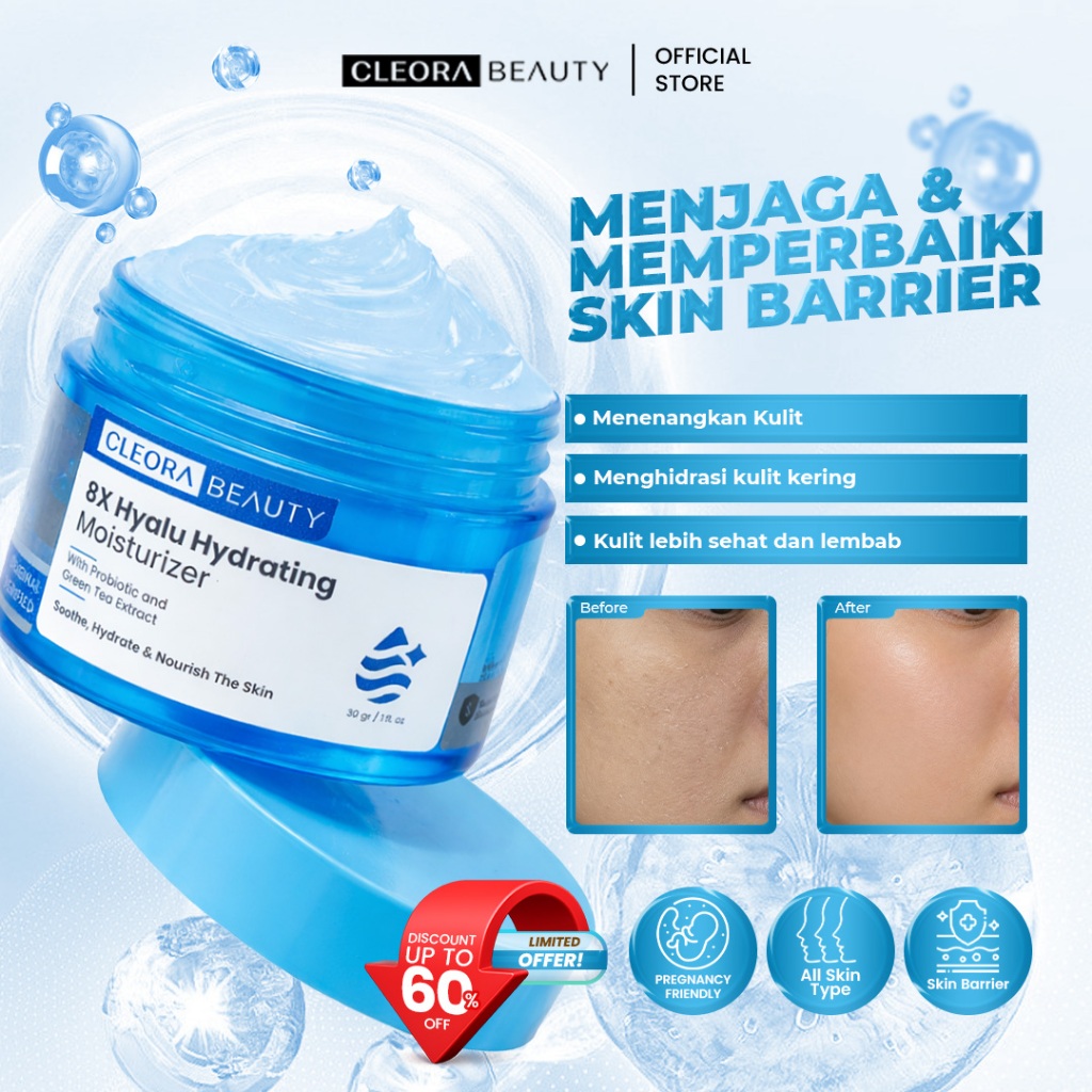 [HOT SALE] Cleora Beauty 8x Hyalu Hydrating Moisturizer - Gel Pelembab Muka Kering & Mengatasi Kusam