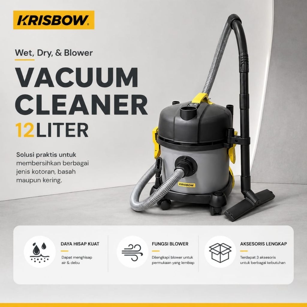 WET & DRY VACUUM CLEANER 12L WITH BLOWER , VACUUM CLEANER KRISBOW 12L. VACUM KRISBOW. VACUUM CLEANER