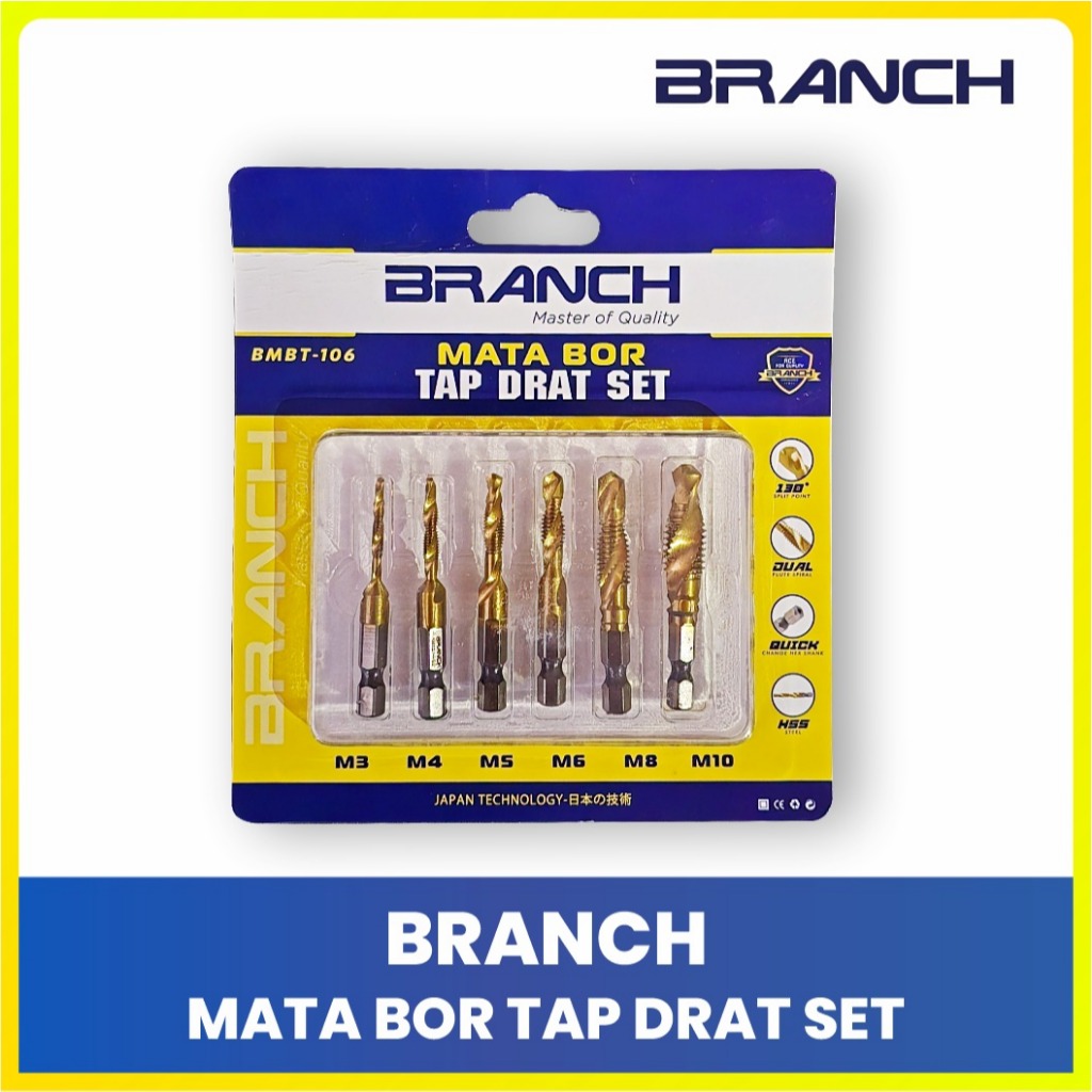 Branch Set Mata Bor Tap Drat 6 Pcs HSS Steel Mata Bor Ulir Baut Manual