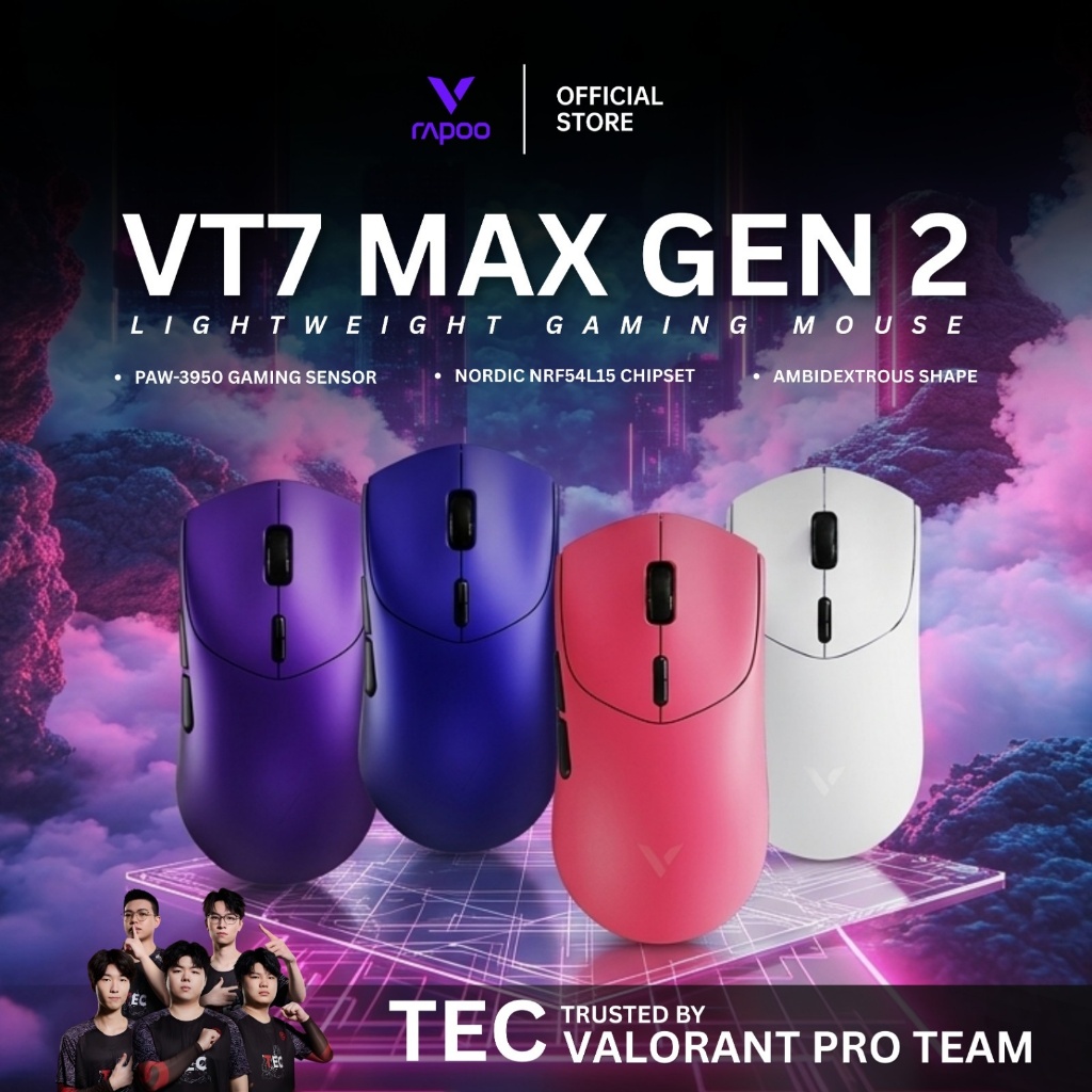 Rapoo VT7/VT-7 MAX Gen-2 Wireless Mouse Gaming 8000Hz Polling Rate Paw3950 Lightweight