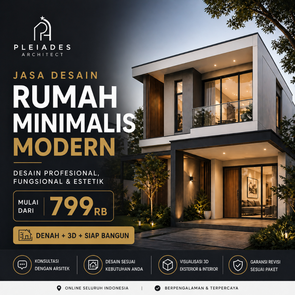 Paket Jasa Desain Rumah Minimalis Modern 1–3 Lantai | Denah, 3D, RAB