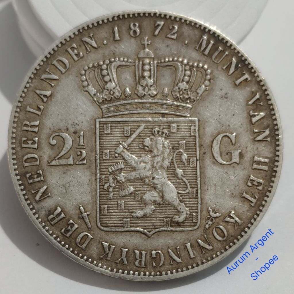 W2.5G.6-- 1 PC KOIN PERAK KUNO ASLI 2.5 GULDEN WILLEM III KONING TH 1872. -- SILVER COIN --