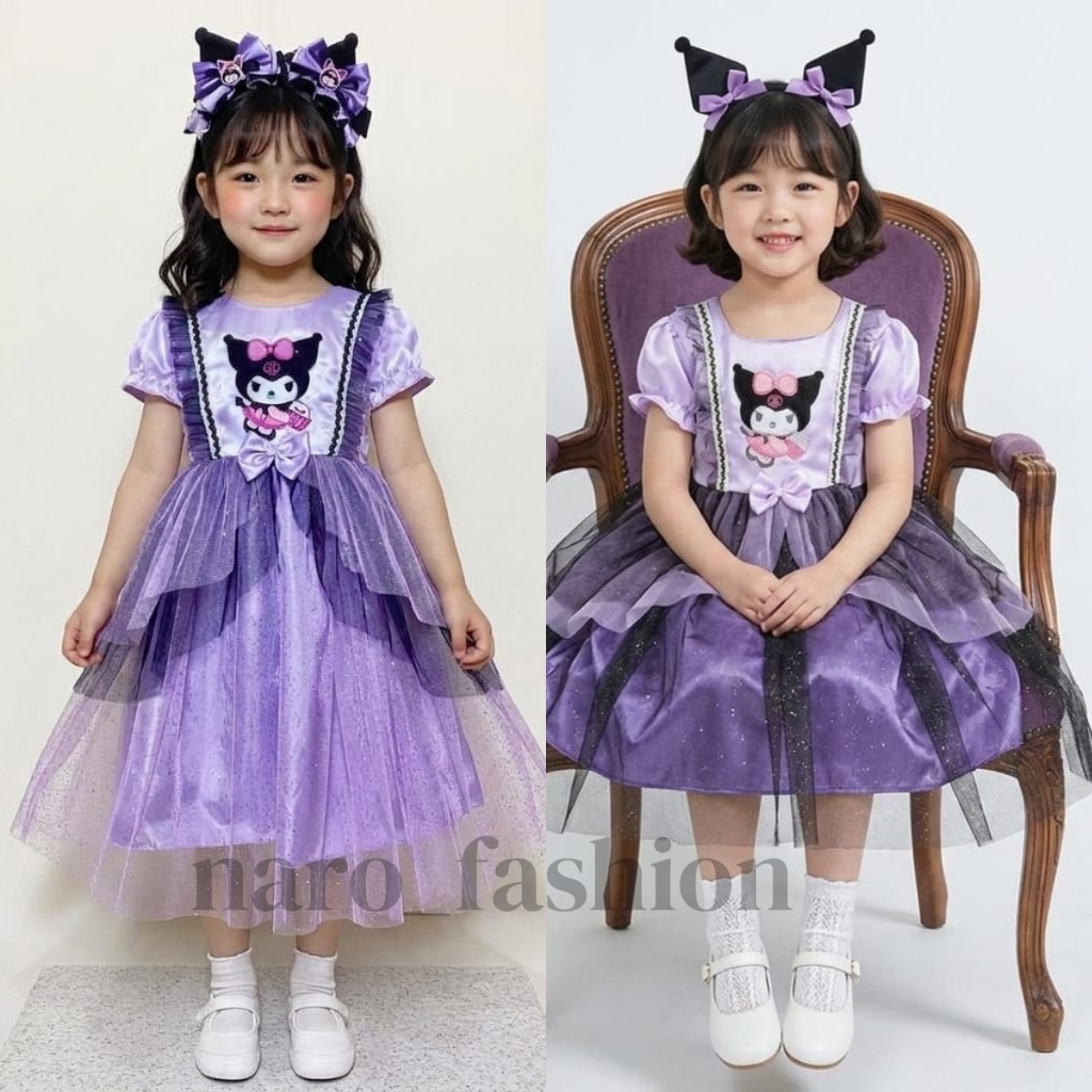 Dress ultah kuromi anak perempuan usia 3-10 tahun - dress anak gaun pesta import motif karakter kuro