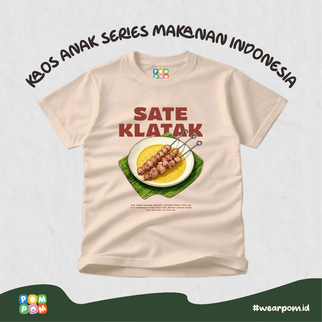 WEARPOM - Baju Kaos Anak makanan khas indonesia Sate Klatak -  makanan legend jogja series - oleh ol