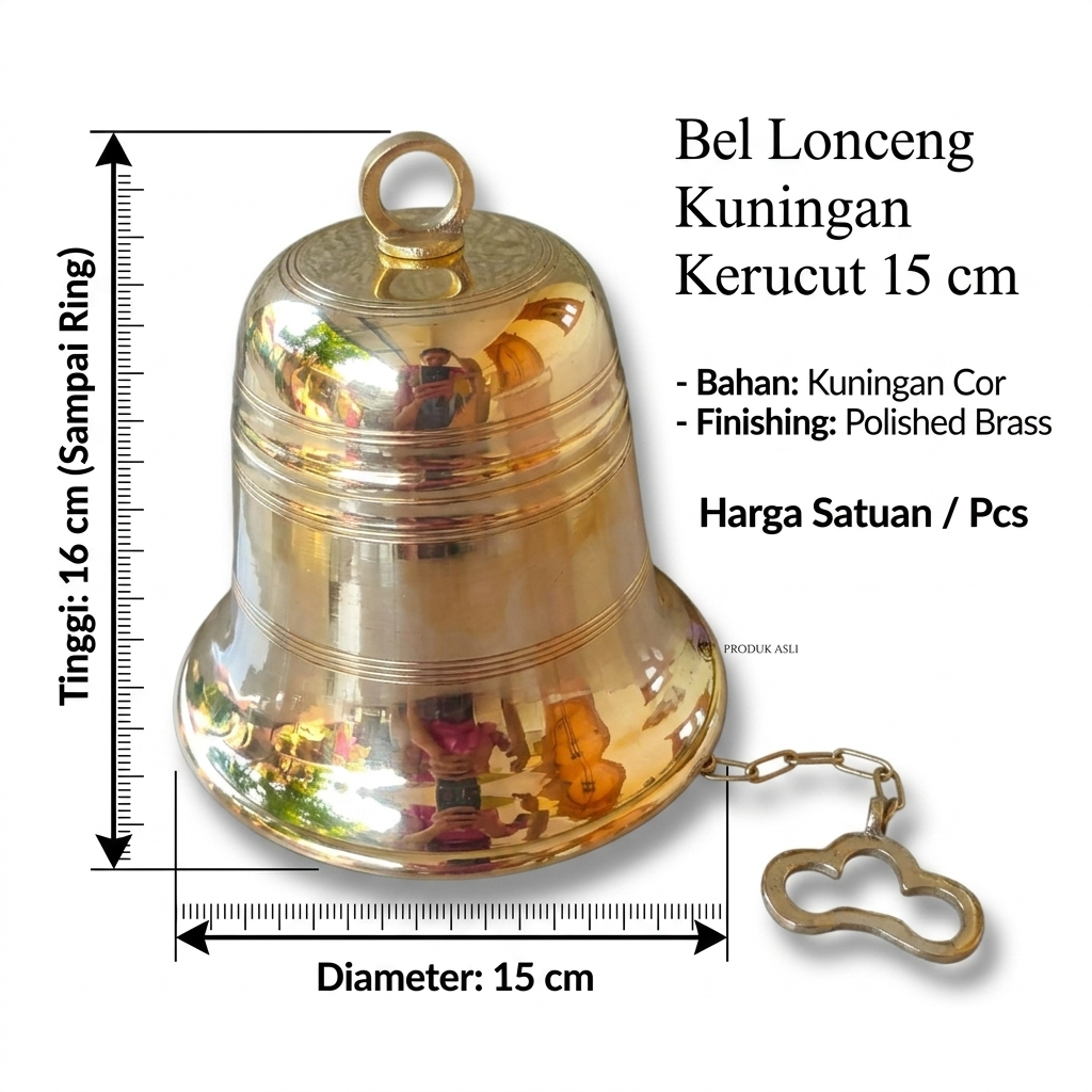 Bel Lonceng Pintu Rumah Kuningan Antik Diameter 15 cm Warna Kuning 1 Pcs