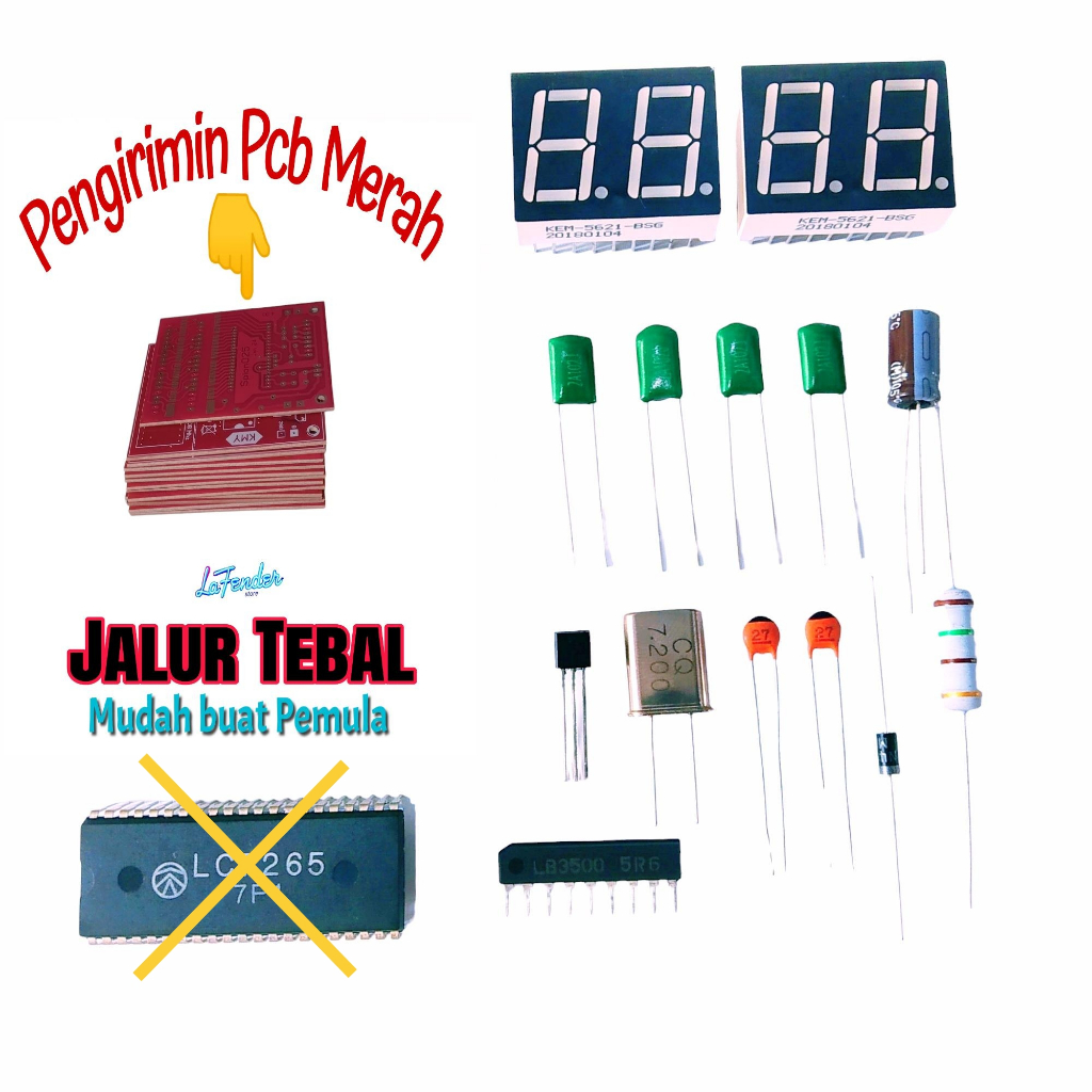(Dikirim Tanpa IC LC7265)(Paket nyolder / DIY) Frequency Counter FM 4 Digit (PCB "MERAH")