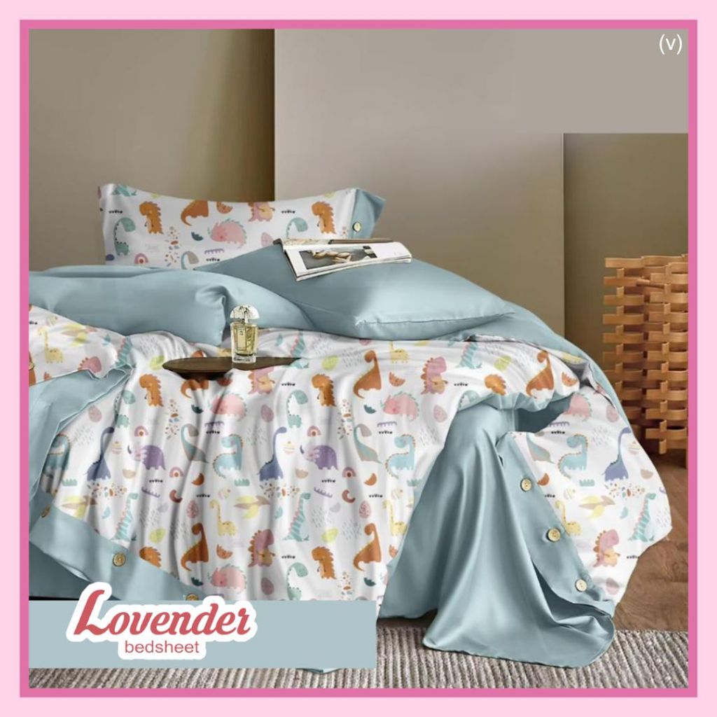 Sprei/Bedcover katun JEPANG putih dino dinosaur orange pastel biru blue ungu purple animal anak lucu