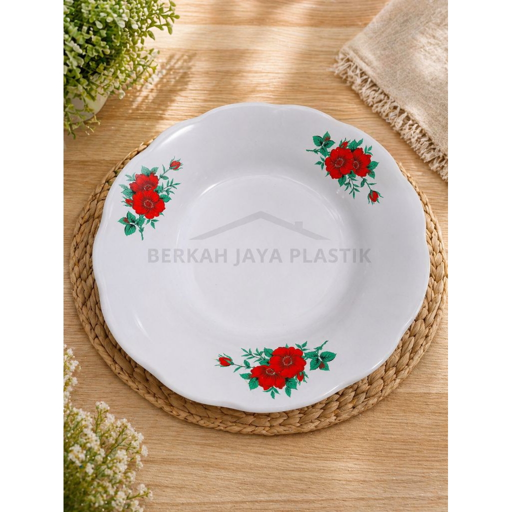 ( INSTAN ) 1 LUSIN PIRING KERAMIK MOTIF BUNGA