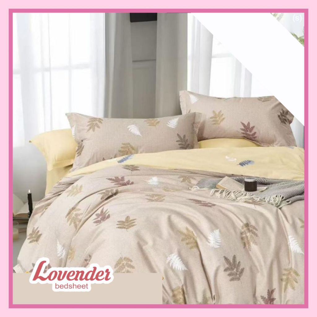 Sprei/Bedcover katun JEPANG pastel mocha brown coklat daun leaf elegan dewasa [LOVENDER BEDSHEET]
