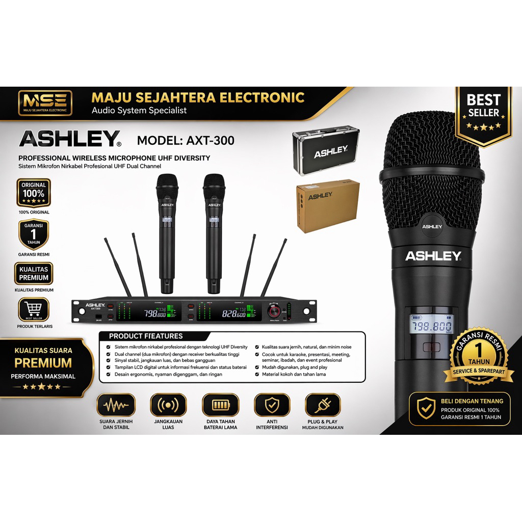MIC WIRELESS ASHLEY AXT200 AXT-200 AXT 200 ORIGINAL GARANSI RESMI ASHLEY 1 TAHUN JARAK 200METER