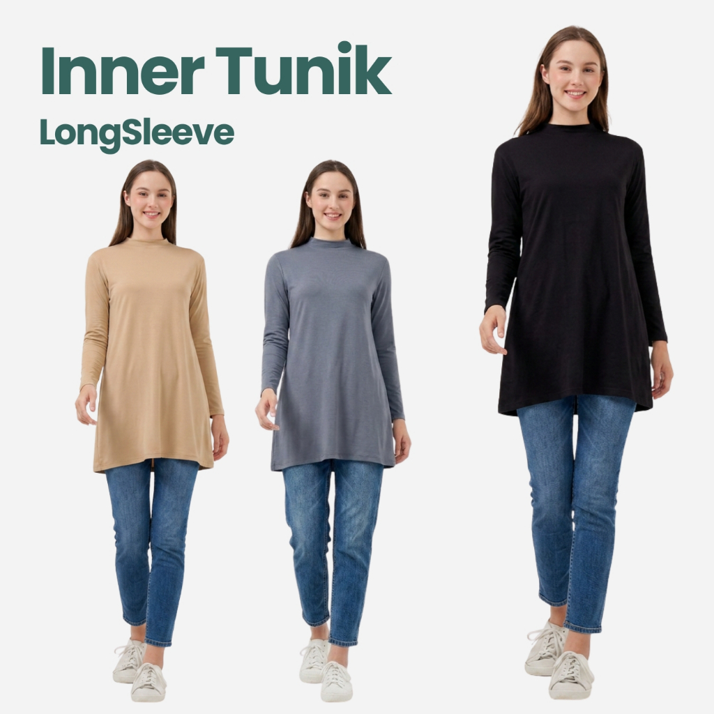 DIARMA Manset Tunik Turtleneck Tangan Panjang Inner Wanita Rayon | Baju Dalaman Basic Tunik Atasan P