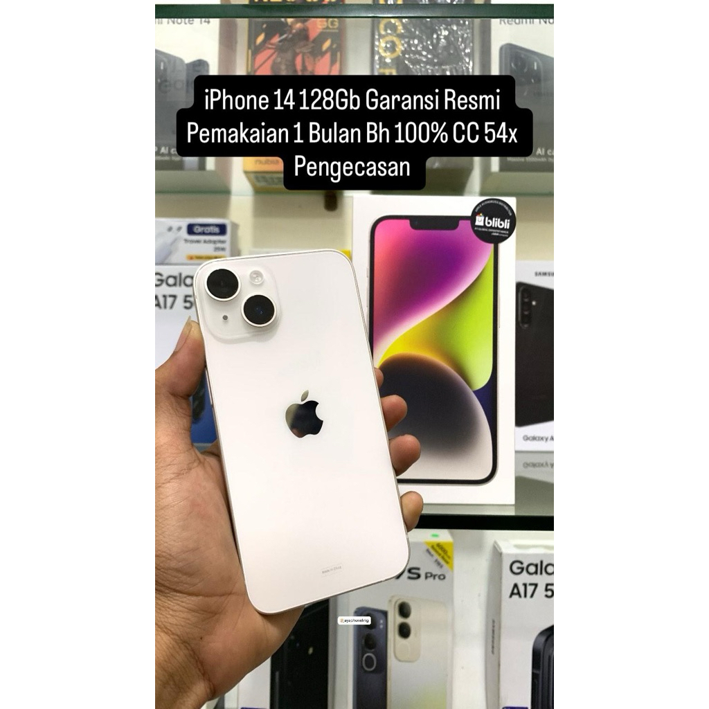 iPhone 14 128Gb 1 Bulan Pakai Garansi 2027 Maret Resmi iBox / BliBli