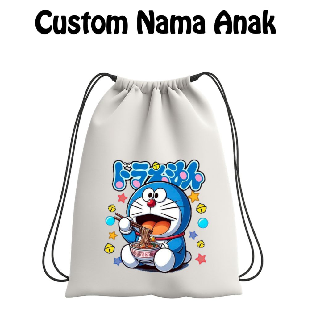Gratis Pakai Nama /Tas Serut Anak Gambar Doraemon /tas Laki Laki Perempuan