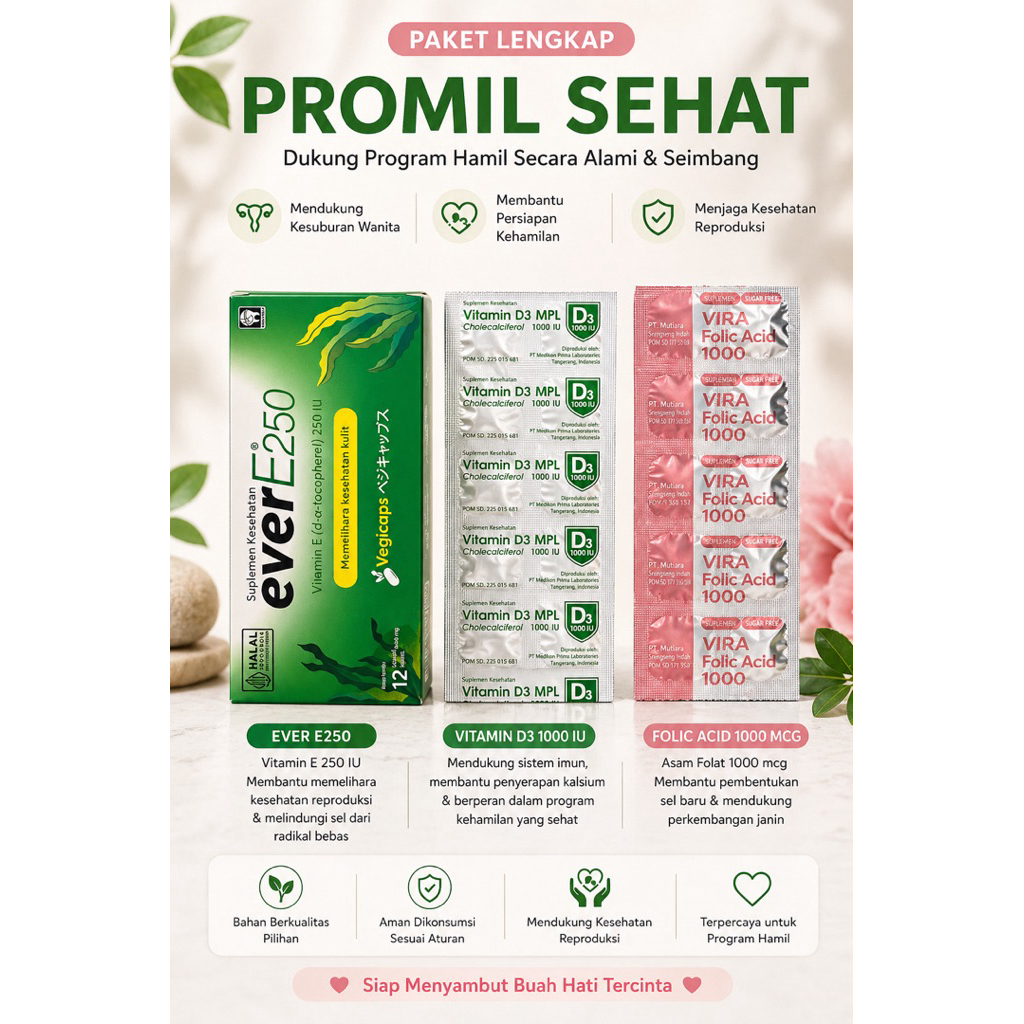 Promil Program Hamil Dengan EverE250. vitamin D3 1000 dan Folic Acid 1000