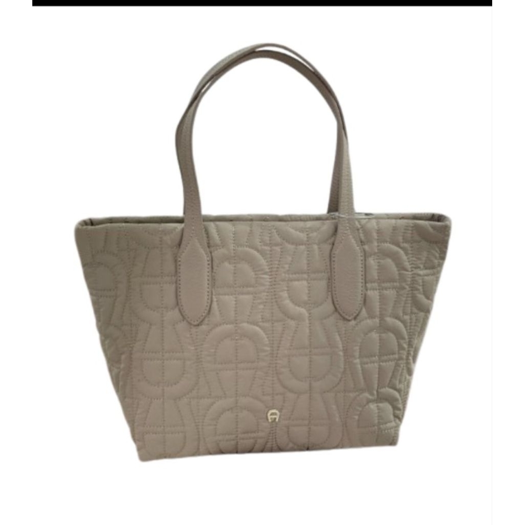NEW AIGNER Cuscino Taupe Nylon Small Tote Bag