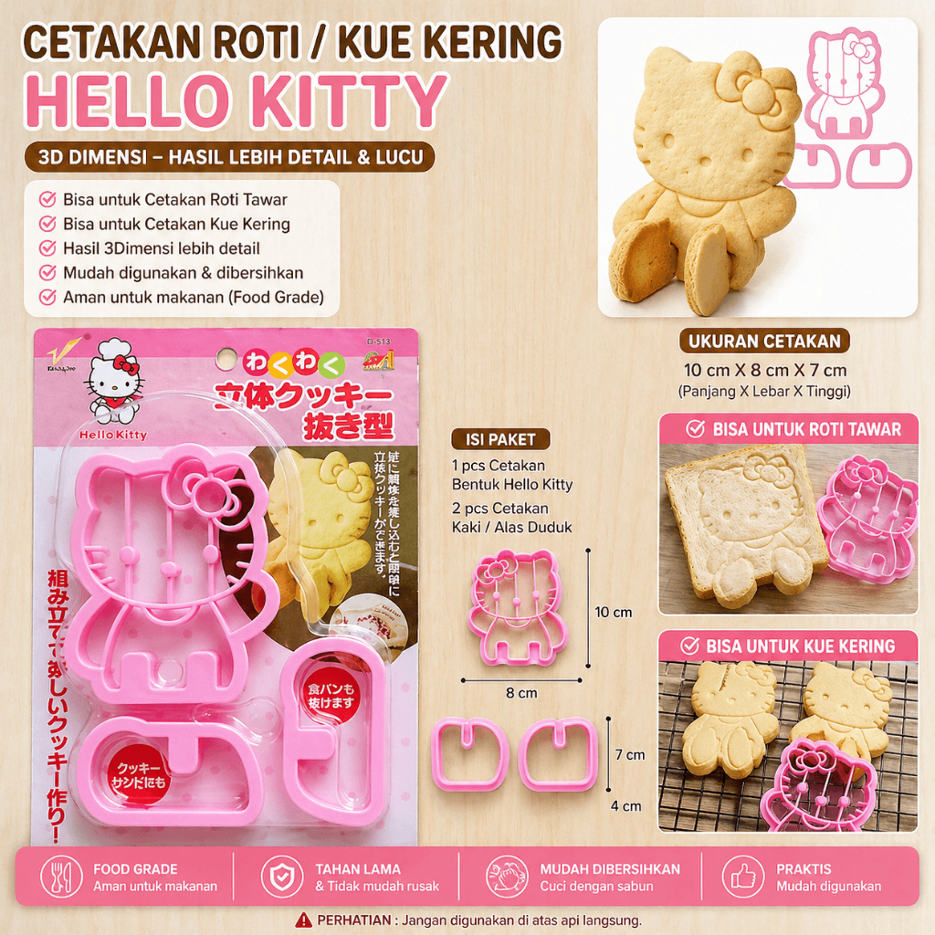 Cetakan Kue Kering Hello Kitty - Cetakan Kue Kering - Cetakan Roti Tawar Bentuk Kartun Lucu -  Cetak