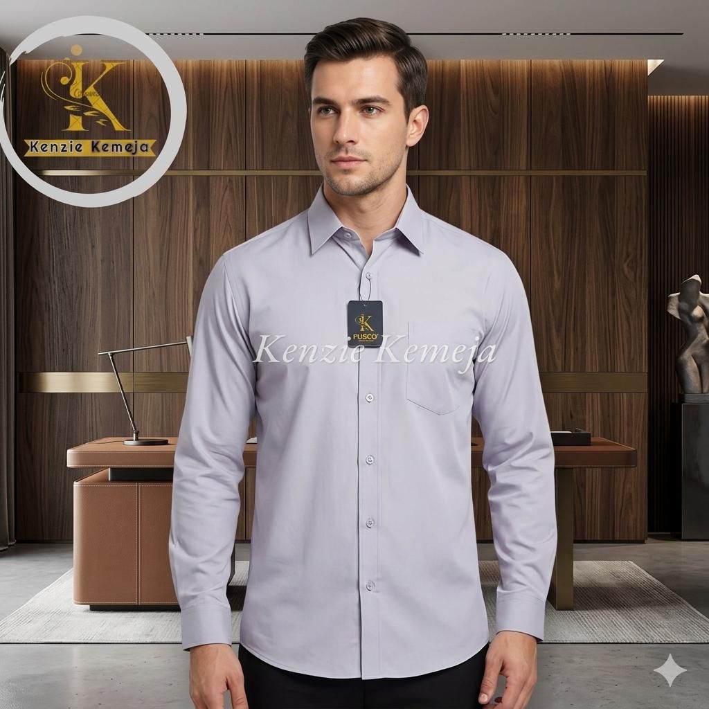 Kemeja Fusco/kemeja pria polos lengan panjang/kemeja silver/kemeja kantor