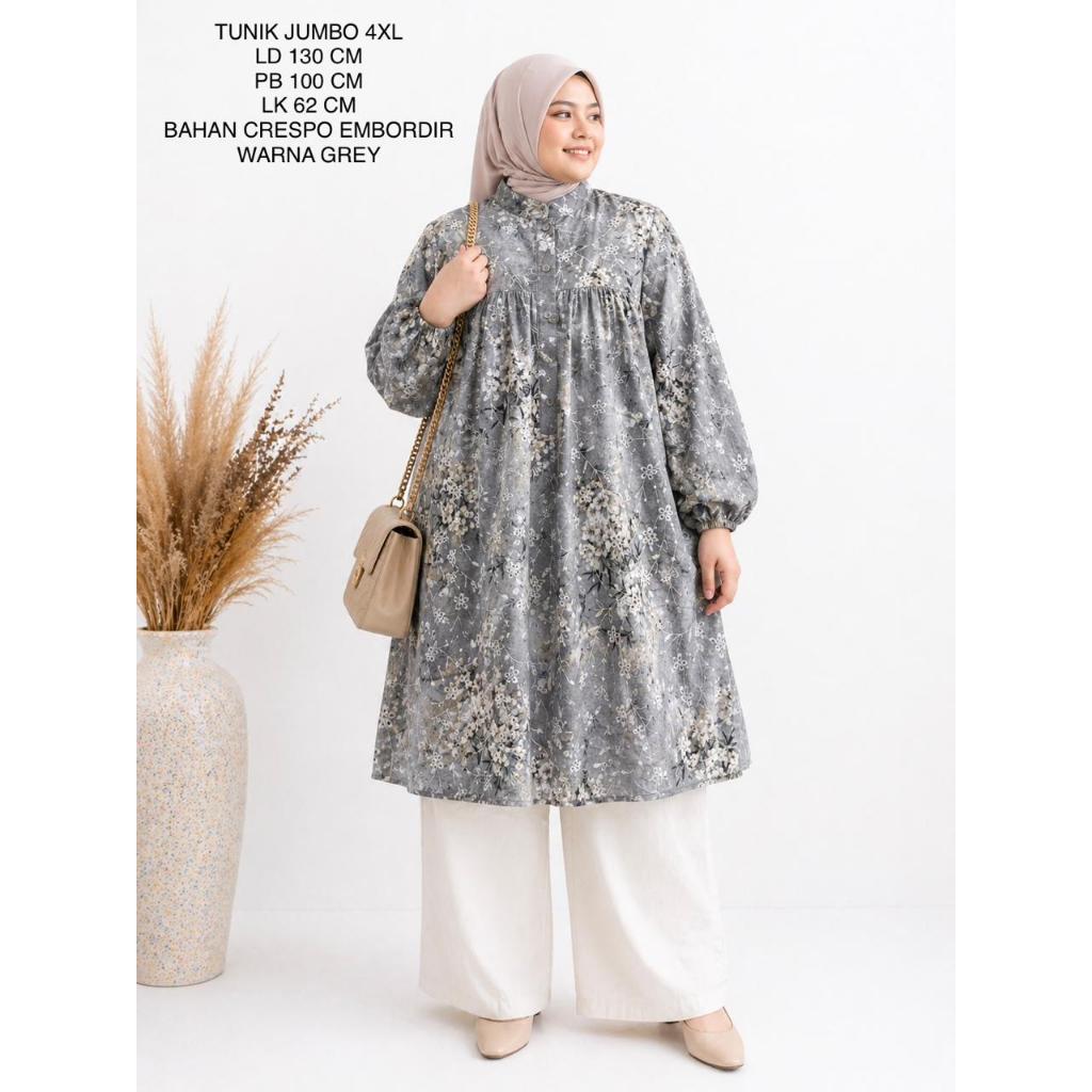 Tunik Jumbo Ld 130 Cm Bahan Katun Bordir Bolong Motif Kekinian - Rania Tunik