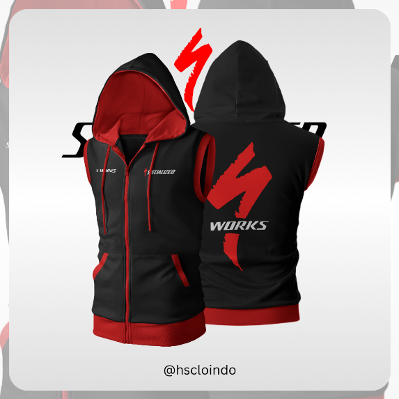 Jaket HOODIE VEST Risleting Spezialized S Works Sepeda Gunung MTB Big Size Bahan Fleece Ukuran Jumbo