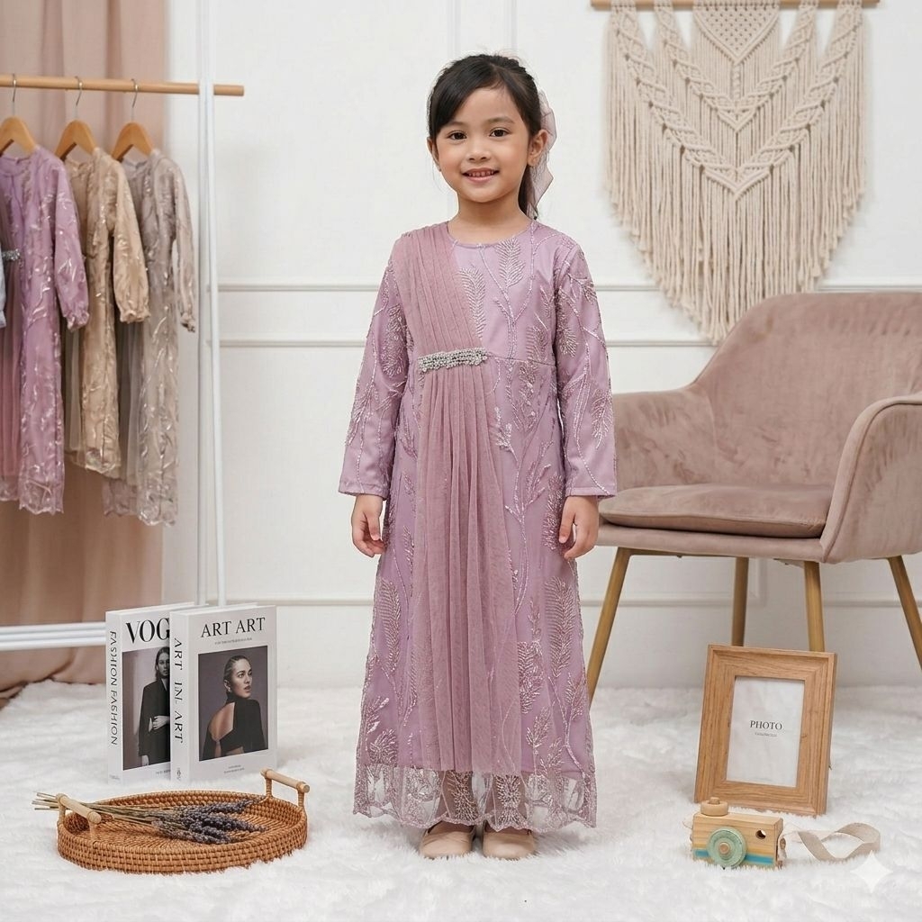 BAJU GAMIS PESTA BRUKAT SLAYER ANAK / GAUN PESTA ANAK MUSLIM MEWAH / GAMIS BROKAT ANAK 2 - 9 TAHUN