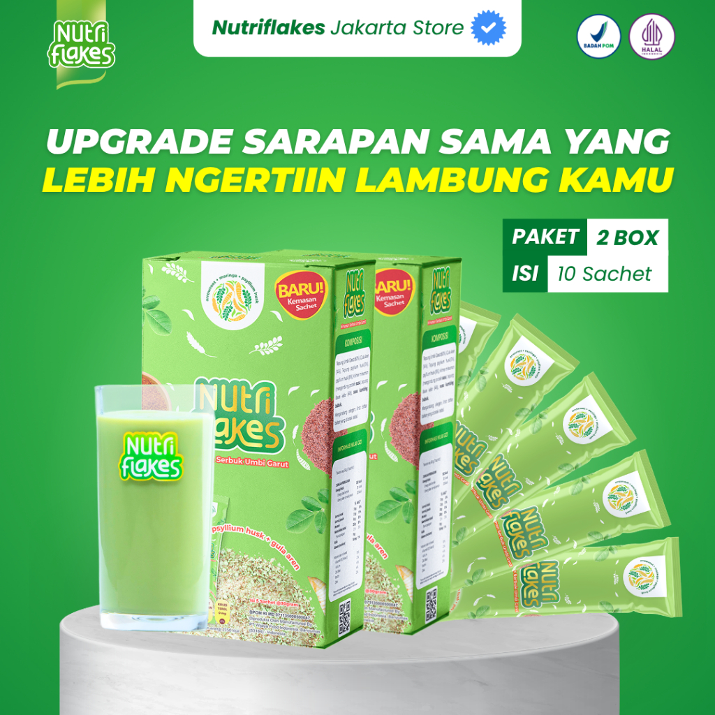 Nutriflakes Sachet Sereal Umbi Garut Mengatasi Asam Lambung 2 Box