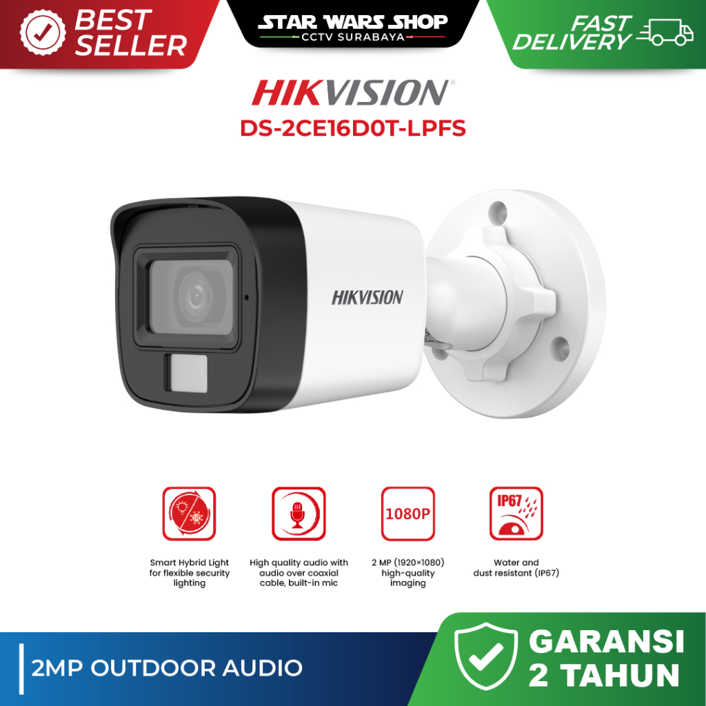 CAMERA HIKVISION DS-2CE16D0T-LPFS 2MP DUAL LIGHT + AUDIO MIC