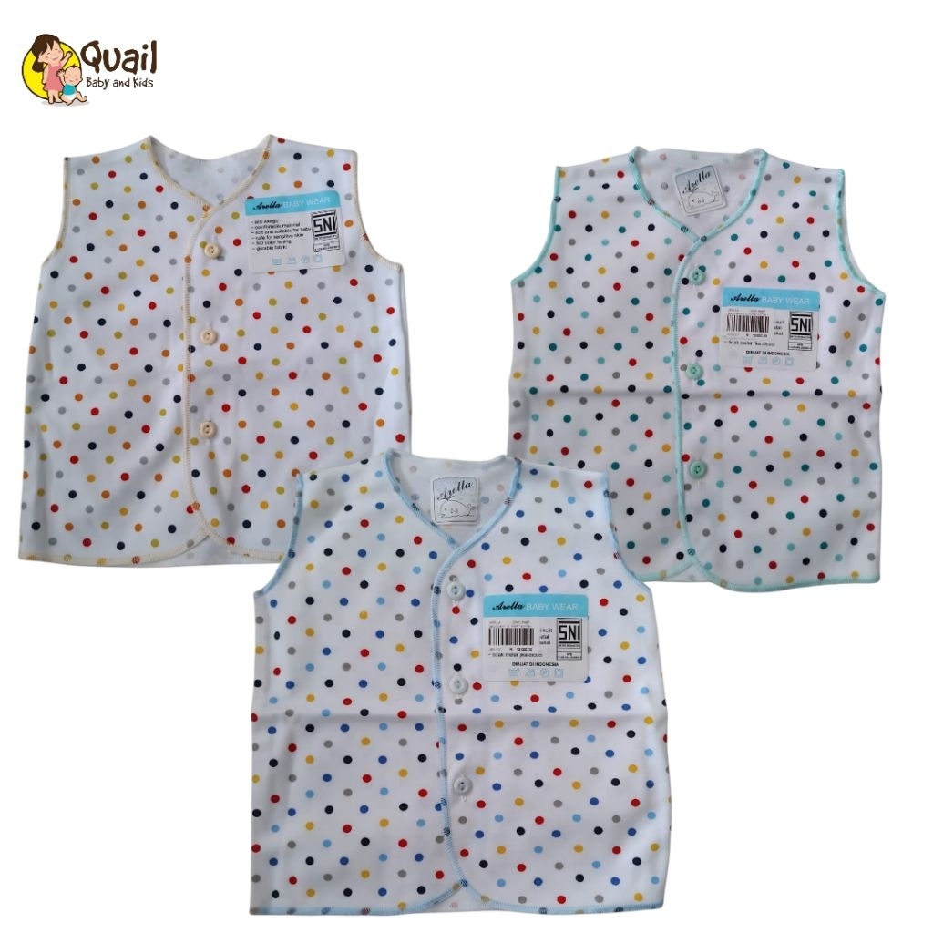Arella Baju Kutung Bayi Newborn Isi (3 pcs) Motif Pulkadot Bahan lembut dan Adem . Quail Baby Shop
