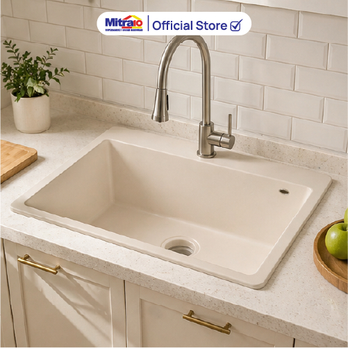 Sink Wastafel Granite Jumbo Zehn+ 1 Kolom Beige 76x44x22cm Bak Cuci Piring M7644 - Granite Sink Beig
