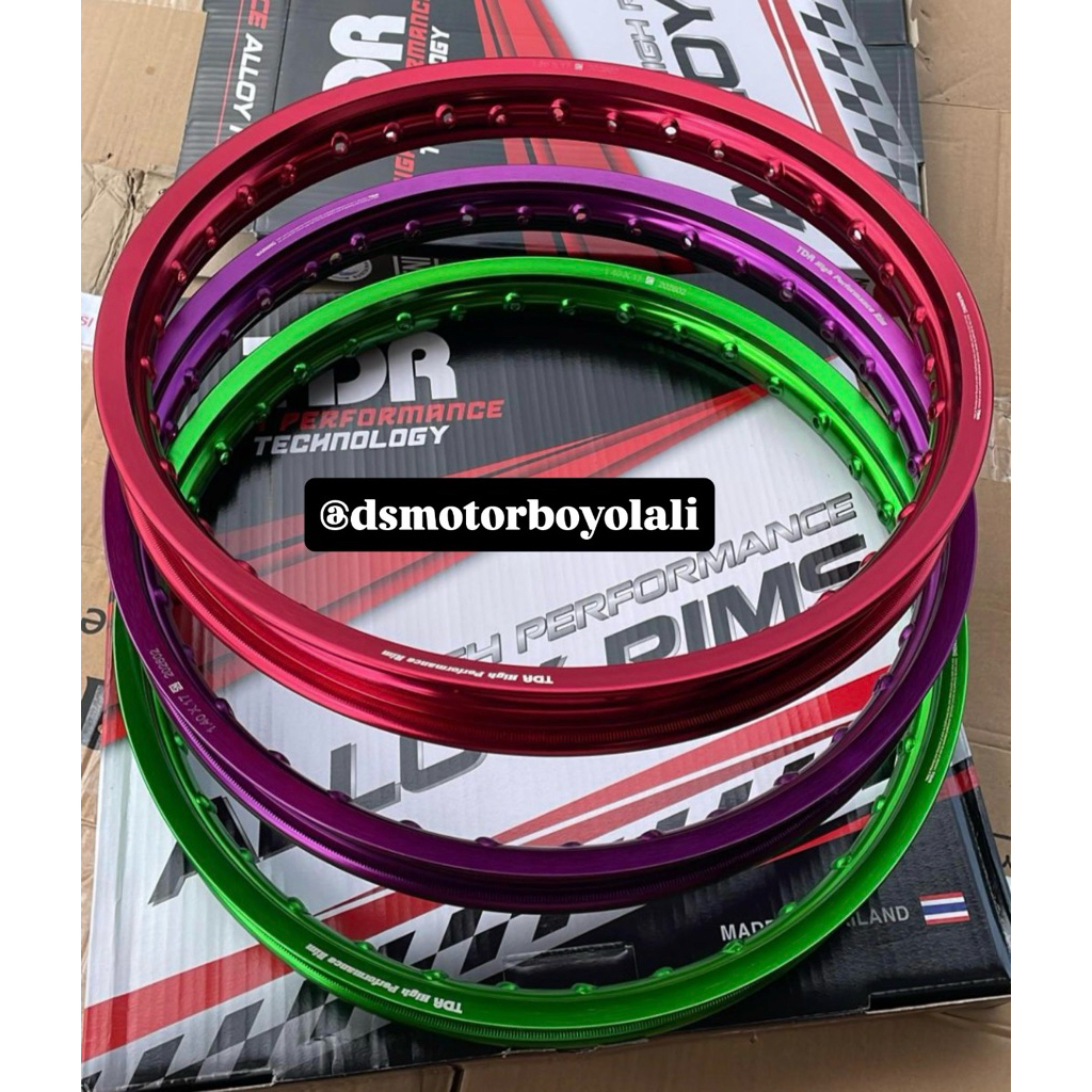 velg velk palek pelek TDR hitam gloss mirror hijau merah ungu purple kempling black r17 ring17 ring 
