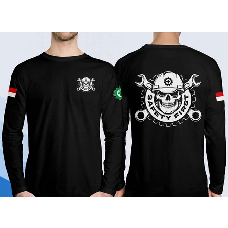 Kaos Baju SAFETY FIRST Skull Design Lengan Panjang || Kaos Safety First Distro
