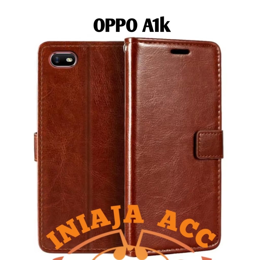 CASE OPPO A1K LEATHER CASE SARUNG HP DOMPET KULIT FLIP COVER CASE BUKA TUTUP KESING DOMPET