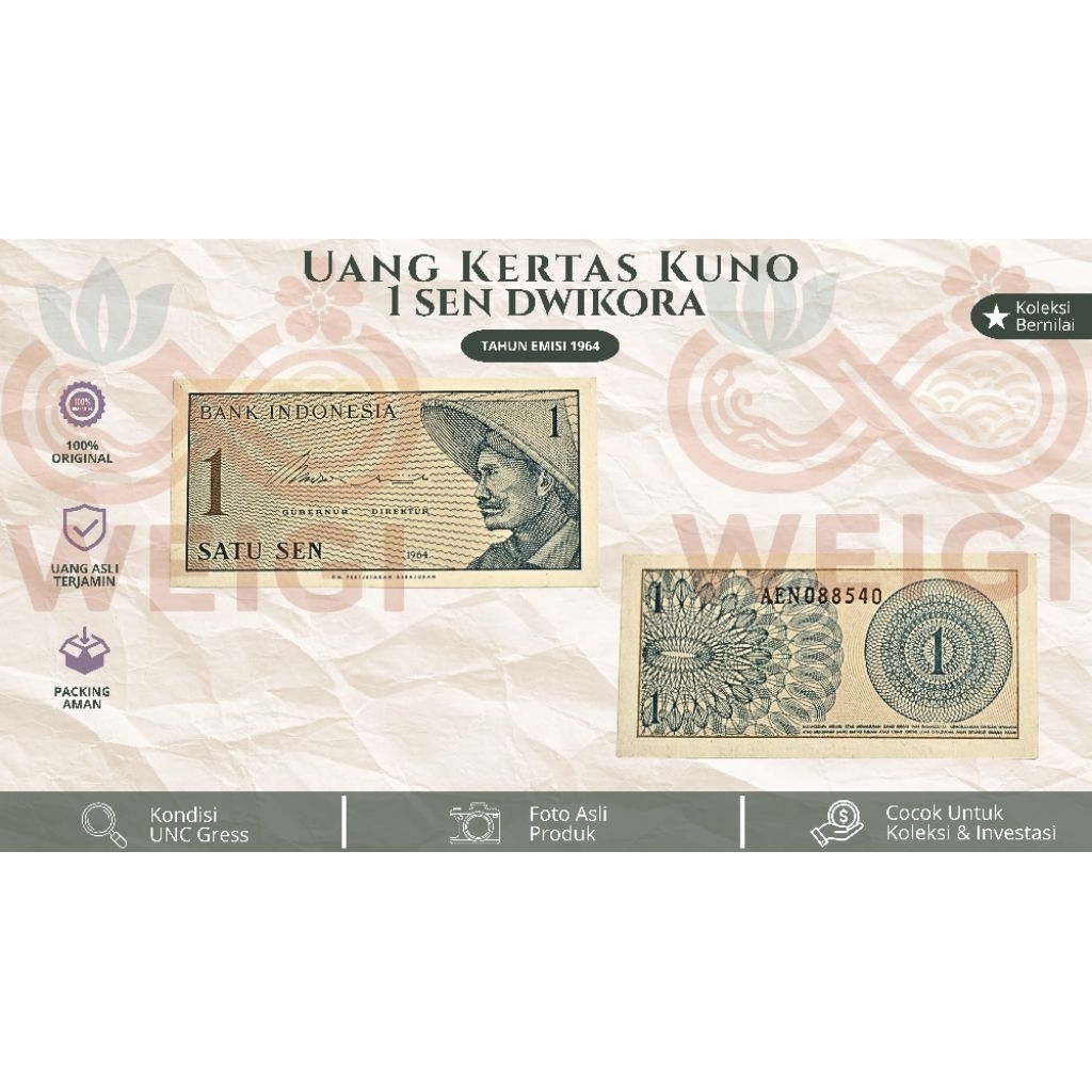 [SET LENGKAP] Uang Kuno Seri Dwikora 1964 (1, 5, 10, 25, 50 Sen) Gress UNC