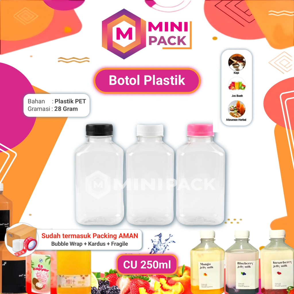 Botol CU 250 ml Plastik Transparan +Tutup Puding Sirup 250ml Panjang Kotak Puding Kecil Mungil Bunci