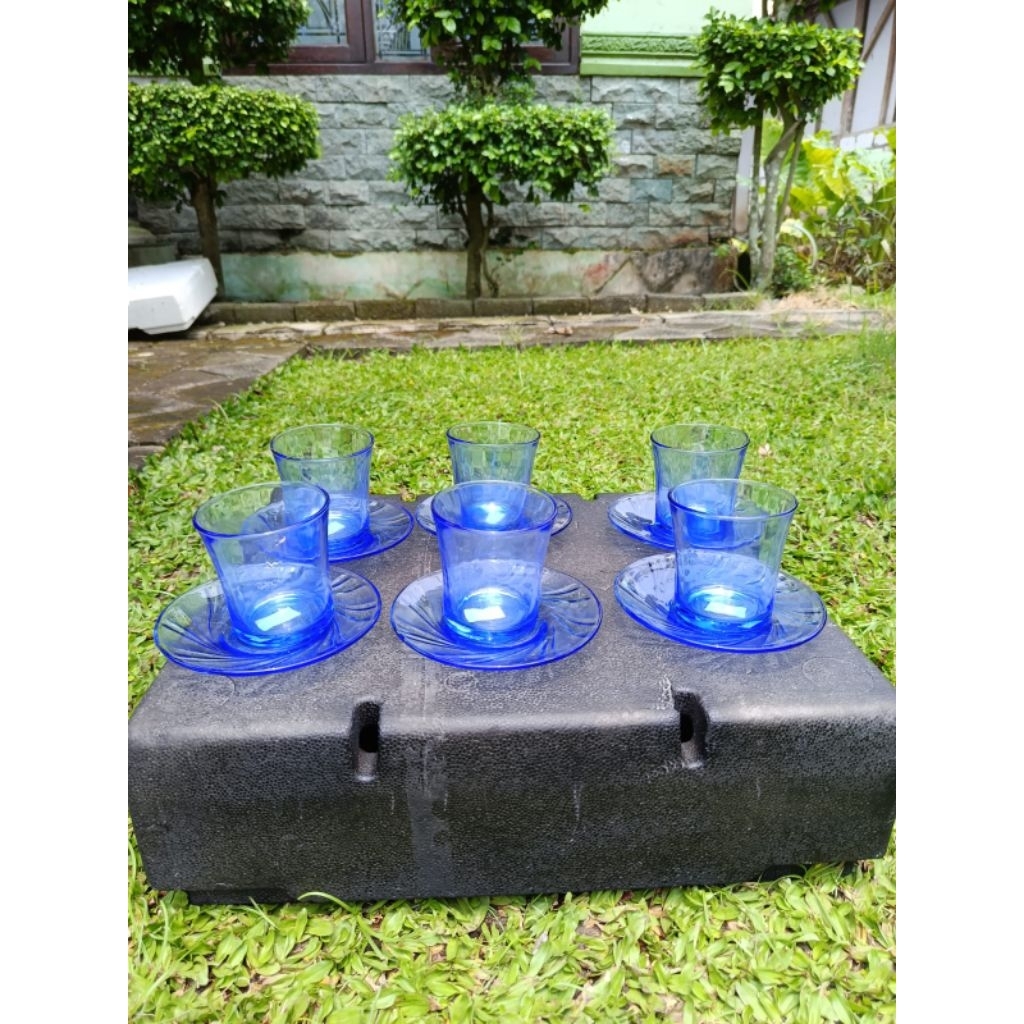 DURALEX TUMBLER ORI SET GELAS KACA 12PCS TERMASUK LEPEK TEMPERED GLASS BEAU RIVAGE MARINE WARNA BIRU