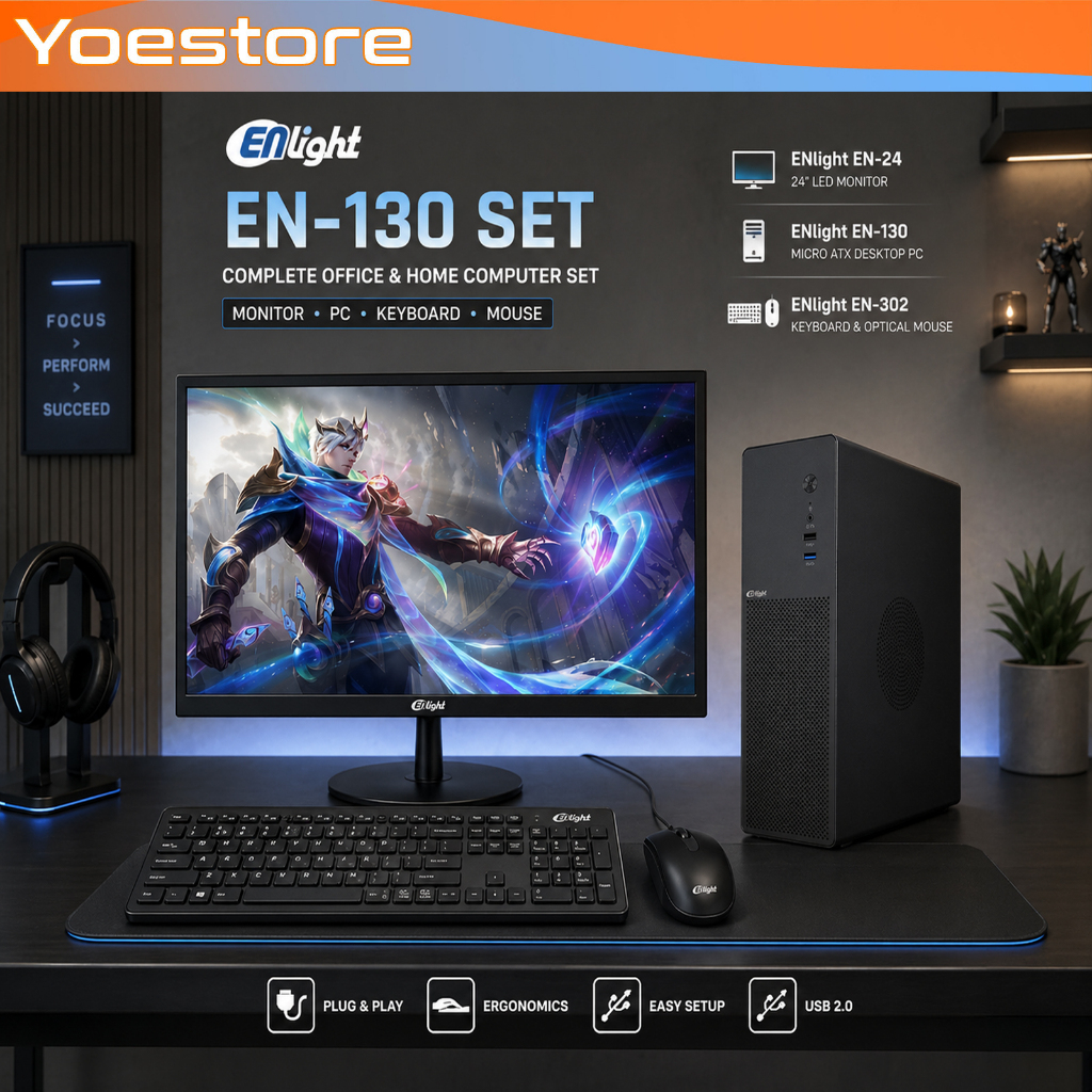 PAKET PC ENLIGHT EN 130 INTEL CORE I5 6500 8GB 256GB 23,5" WIN 11 PRO SIAP PAKAI